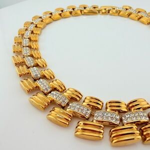 Vintage panther link pavè crystal collar necklace 153g